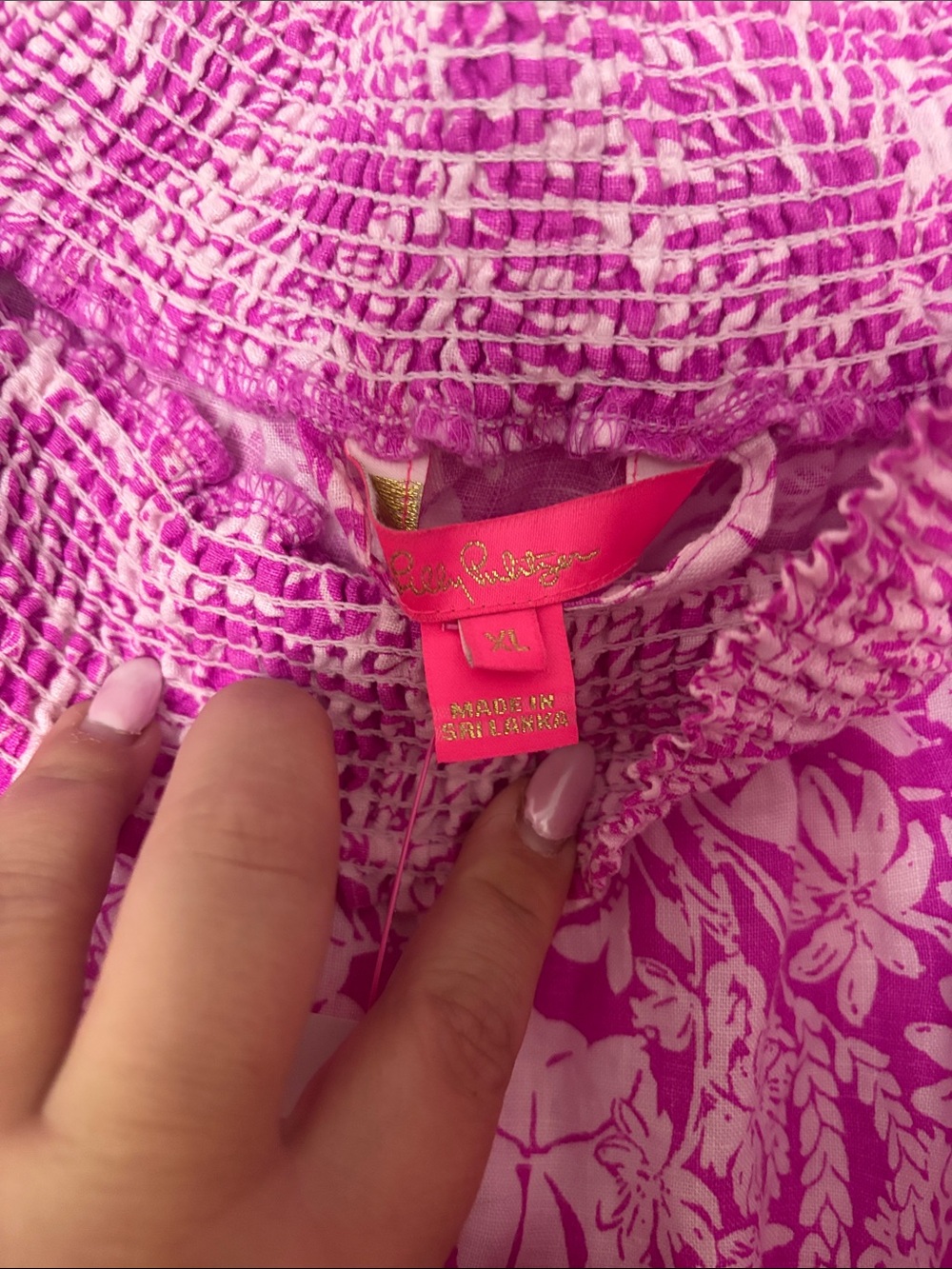 Lilly Pulitzer Hot Pink Botanical Off-Shoulder Maxi Dress with Tie - Picture 2 of 4
